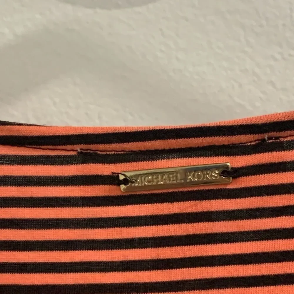 Michael Kors Salmon and Black Striped V-Neck Tee